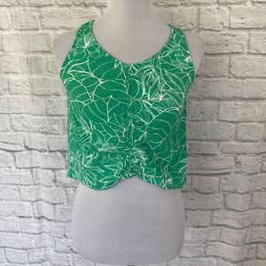 ANA women XS ruched front tank crop top green and white design